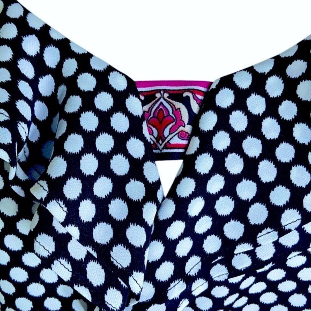White House Black Market Polka Dot Ruffle Smocked Blousy Tank Top Black White SM - Picture 6 of 16
